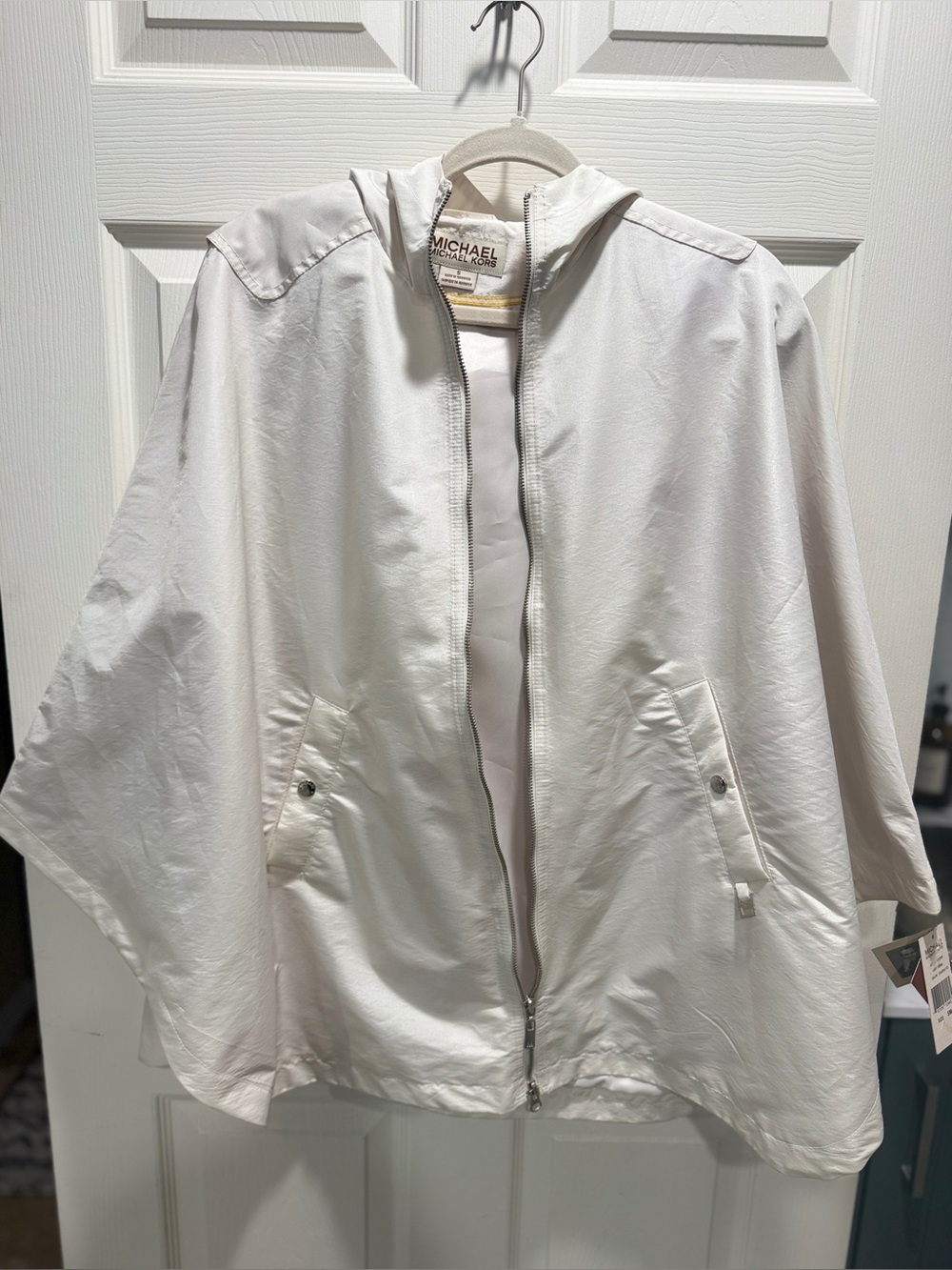 NWT Michael Kors Hooded Poncho Jacket White Cape Windbreaker Size S - Picture 7 of 16